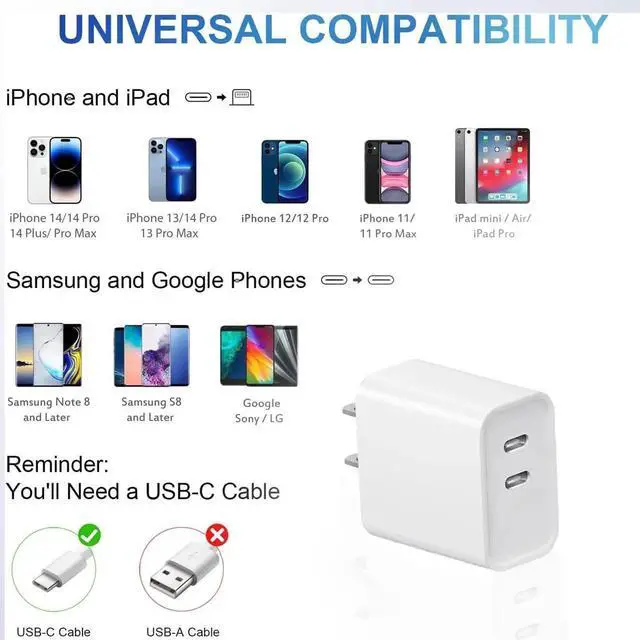 Alt view image 4 of 7 - USB c Charger Block,Dual c Wall Block with c to c Cable,Type c Adapter, usbc Cube for iPhone 17/Pro/Pro Max/17 Air/iPhone 16/15 Pro Max/Plus/Xs Max/XR/X,iPad Pro