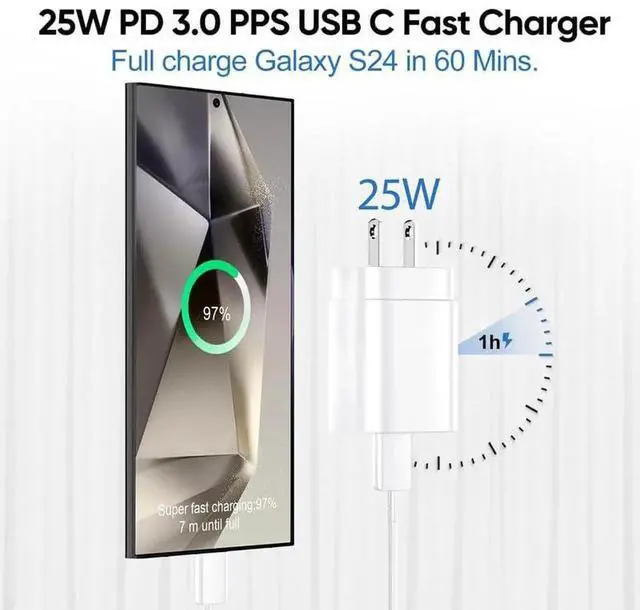 Alt view image 5 of 6 - S25 S24 Ultra Charger 25W Super Fast USB C Charger Block & 8FT Android Phone Type C Charger Cable Cord for Samsung Galaxy S24 Ultra/S24+/S24/S23 Ultra/S23/S22 Ultra/S22/S21/S20 /Note10 20-White