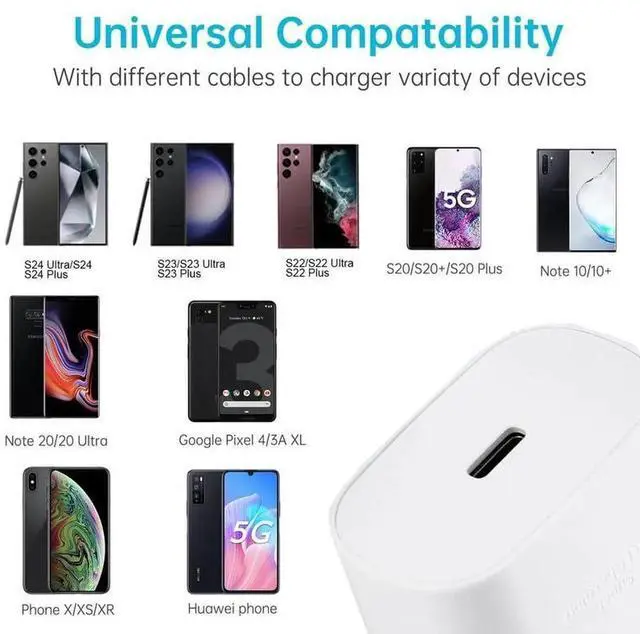 Alt view image 6 of 6 - S25 S24 Ultra Charger 25W Super Fast USB C Charger Block & 8FT Android Phone Type C Charger Cable Cord for Samsung Galaxy S24 Ultra/S24+/S24/S23 Ultra/S23/S22 Ultra/S22/S21/S20 /Note10 20-White