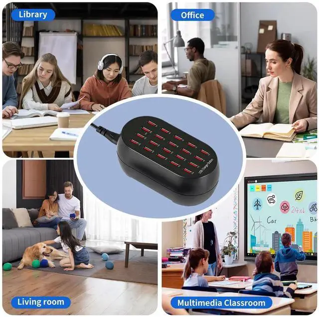 Alt view image 6 of 6 - JAENFONG 20-Port USB Charging Station, 100W Multi-Device Charger Hub, Desktop Power Dock for Smartphones, for iPhone, Samsung Galaxy, iPad, Tablet, Drones, Headphones,Black