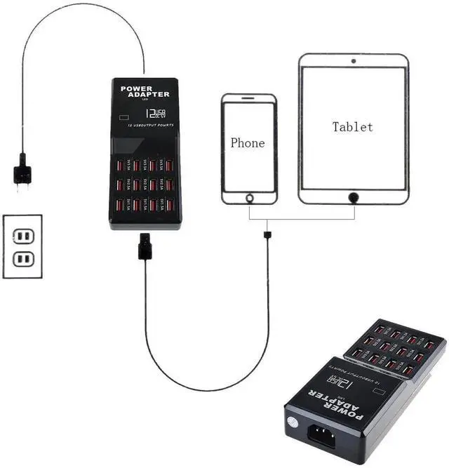 Alt view image 2 of 7 - JAENFONG USB Charger Station,12-Port 60W Multiple USB Charging Station,Multi Ports Charger Charging for SmartphonesTabletsand Other Devices.