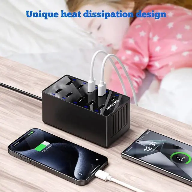 Alt view image 3 of 7 - JAENFONG Multiple USB Charger, 10 Port USB Charging Station, Charging Station for Multiple Devices, Charger Block for iPhone 13/14/15/16/Samsung S24/S25 Ultra/Google/iPad/iPod