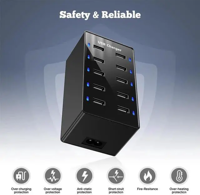 Alt view image 4 of 7 - JAENFONG Multiple USB Charger, 10 Port USB Charging Station, Charging Station for Multiple Devices, Charger Block for iPhone 13/14/15/16/Samsung S24/S25 Ultra/Google/iPad/iPod