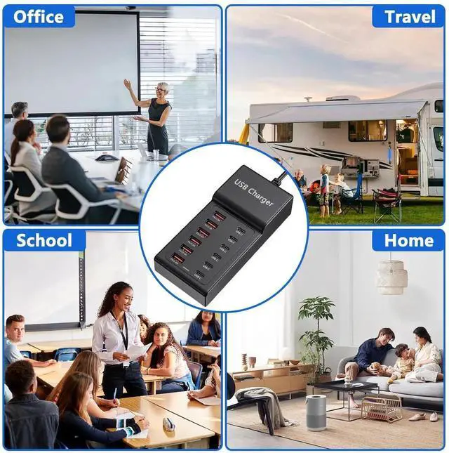 Alt view image 4 of 7 - JAENFONG Multi USB Charger, USB C Charging Block Station, 50W 12 Port Multiple USB C Power Strip USB Hub Compatible with iPhone 16 Pro Max/15/14/13/12/11, iPad, Tablets, Samsung Galaxy S25/S24, Pixel