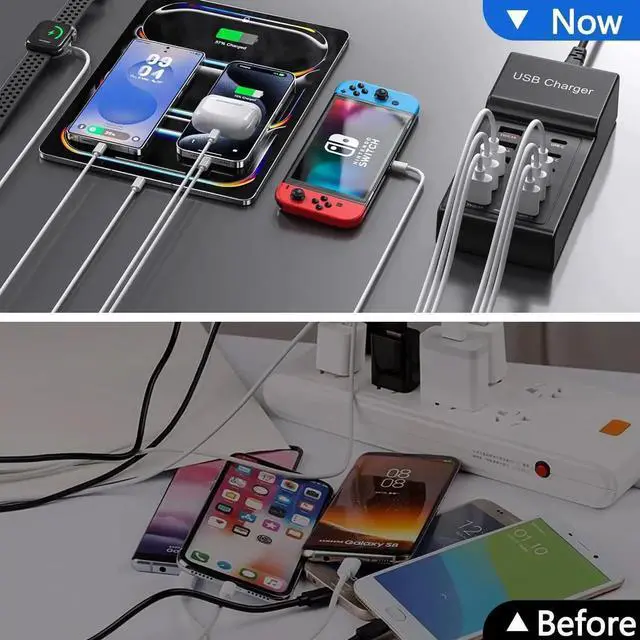 Alt view image 3 of 7 - JAENFONG Multi USB Charger, USB C Charging Block Station, 50W 12 Port Multiple USB C Power Strip USB Hub Compatible with iPhone 16 Pro Max/15/14/13/12/11, iPad, Tablets, Samsung Galaxy S25/S24, Pixel