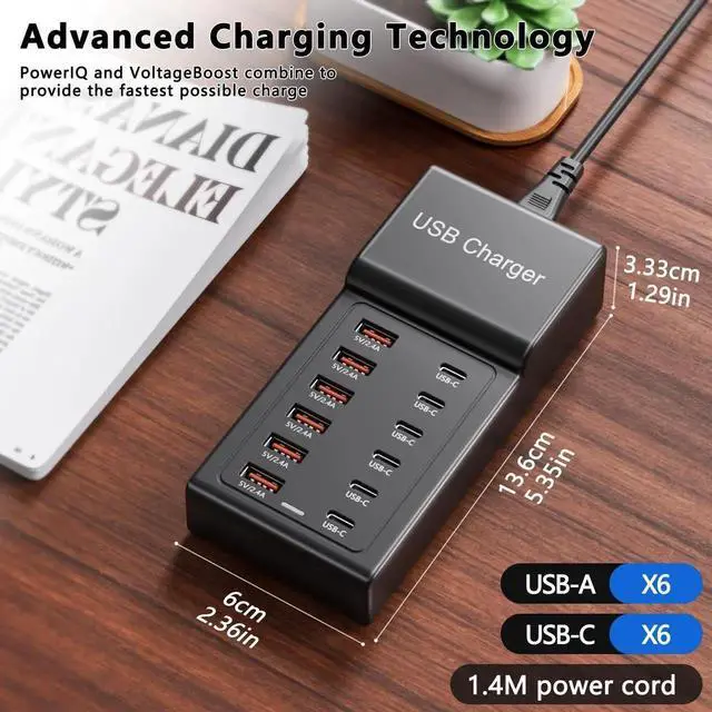 Alt view image 2 of 7 - JAENFONG Multi USB Charger, USB C Charging Block Station, 50W 12 Port Multiple USB C Power Strip USB Hub Compatible with iPhone 16 Pro Max/15/14/13/12/11, iPad, Tablets, Samsung Galaxy S25/S24, Pixel