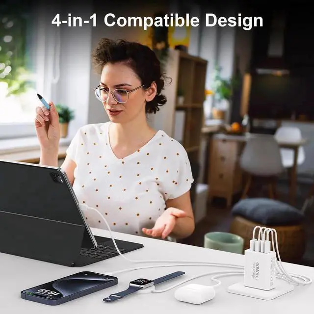 Alt view image 6 of 7 - 40W USB C Charger Block for iPhone17/17 Pro/17 Pro Max/Air/16/16 Pro/16 Pro Max/16 Plus/15/15 Pro Max/14 13 12 11 Pro Max XS XR X,4-Port PD+QC Multiport Power Adapter Type C Fast Charging Brick