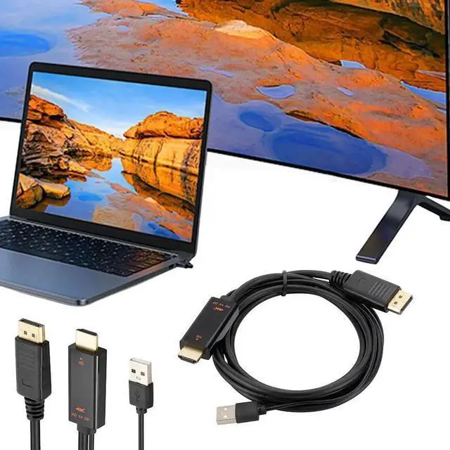 Alt view image 3 of 4 - 1.8M HDMI-Compatible To Displayport Adapter with USB Power Cable 4K 60Hz HDMI-Compatible To Display Port Cord for PS5 PS4 Pro