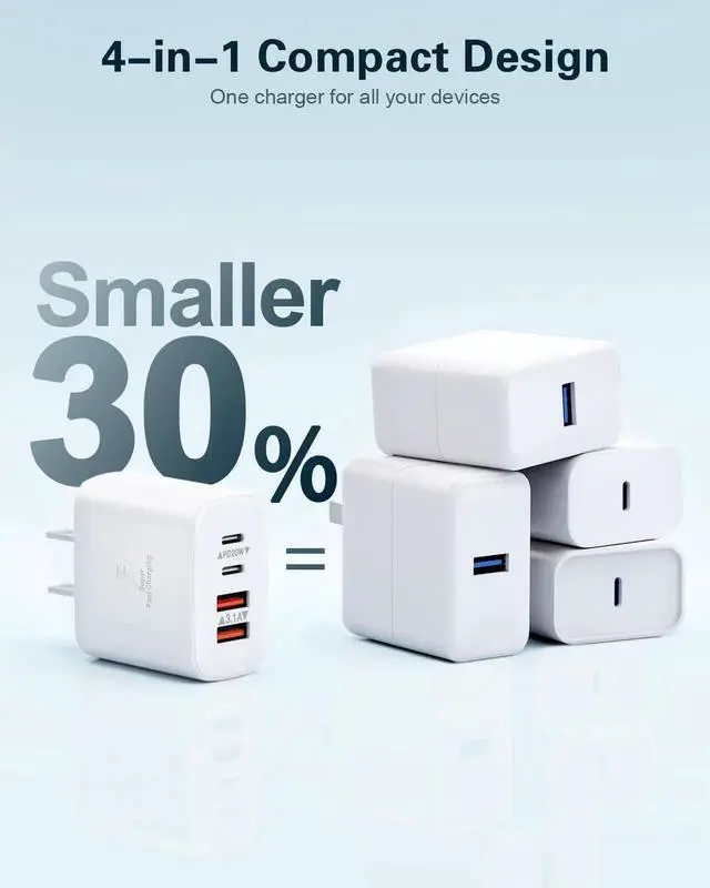 Alt view image 5 of 7 - USB C Charger Block,2-Pack 40W 4-Port USB C Wall Charger Fast Charging Dual Port PD Power Adapter+QC Double Wall Plug Multiport Type C Brick Chargers for iPhone 16 15 14 13 12 11 ProMax Samsung