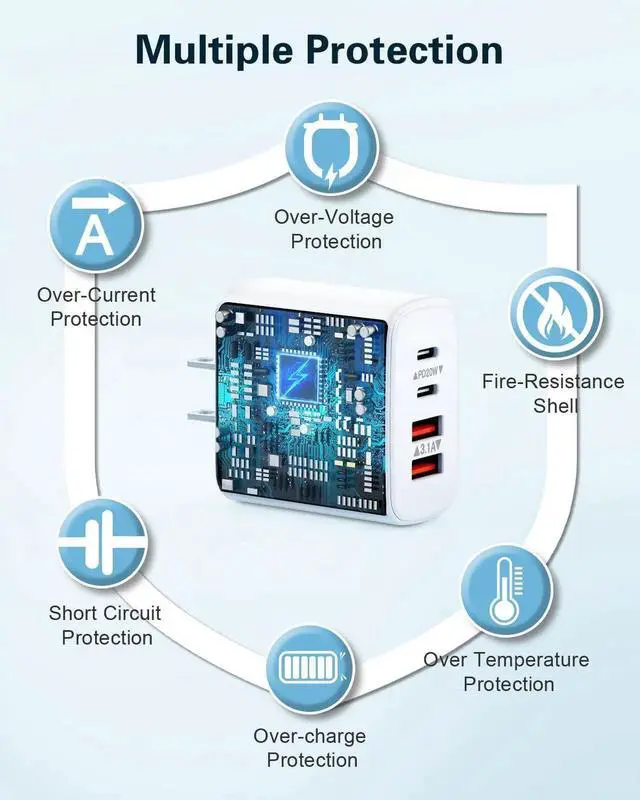 Alt view image 6 of 7 - USB C Charger Block,2-Pack 40W 4-Port USB C Wall Charger Fast Charging Dual Port PD Power Adapter+QC Double Wall Plug Multiport Type C Brick Chargers for iPhone 16 15 14 13 12 11 ProMax Samsung
