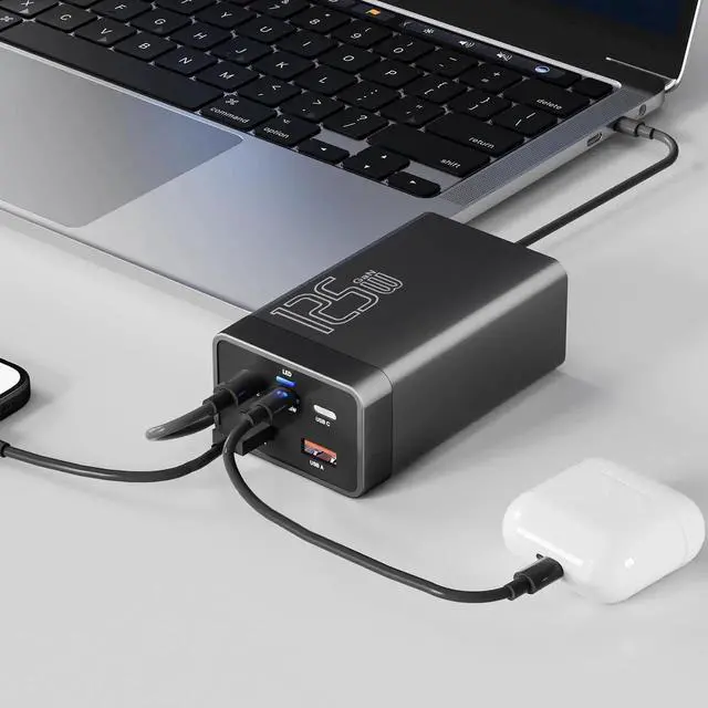 Alt view image 5 of 7 - JAENFONG 125W GaN 5-Port USB Charger,USB Fast Charging Station,Multi Ports Charging Hub with LED Display,Compatible with iPhone15/14/Pro/13/12,Galaxy S23/S22/S21, Note 20 Ultra, LG, HTC, and More