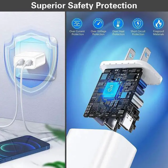 Alt view image 2 of 6 - USB C Fast Charger Block,USB C Charging Block 3-Pack Type C 2in1 Dual Ports Plug Wall Charger,Fast TypeC Charger for iPhone 17/17 Pro/17 Pro Max/Air/16E/16 Plus/16 Pro Max/15/14/13/12/11/Xs Max