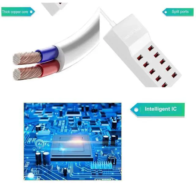 Alt view image 4 of 7 - JAENFONG USB Charger Station,10-Port 50W/10A Multiple USB Charging Station with Smart IC Technology,Multi Ports Charger Charging for SmartphonesTabletsand Other Devices.