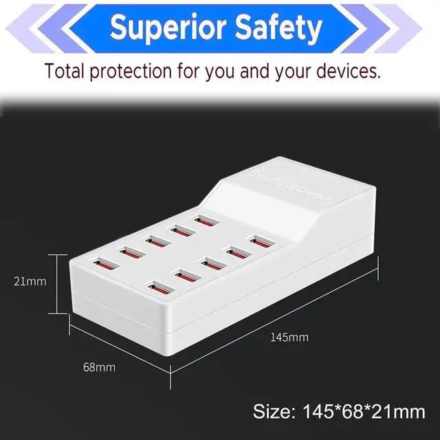 Alt view image 7 of 7 - JAENFONG USB Charger Station,10-Port 50W/10A Multiple USB Charging Station with Smart IC Technology,Multi Ports Charger Charging for SmartphonesTabletsand Other Devices.