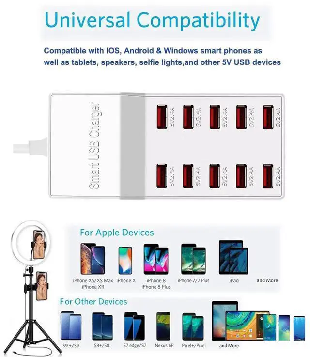 Alt view image 6 of 7 - JAENFONG USB Charger Station,10-Port 50W/10A Multiple USB Charging Station with Smart IC Technology,Multi Ports Charger Charging for SmartphonesTabletsand Other Devices.