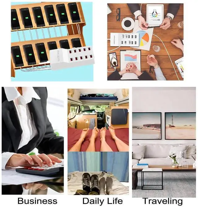 Alt view image 3 of 7 - JAENFONG USB Charger Station,10-Port 50W/10A Multiple USB Charging Station with Smart IC Technology,Multi Ports Charger Charging for SmartphonesTabletsand Other Devices.