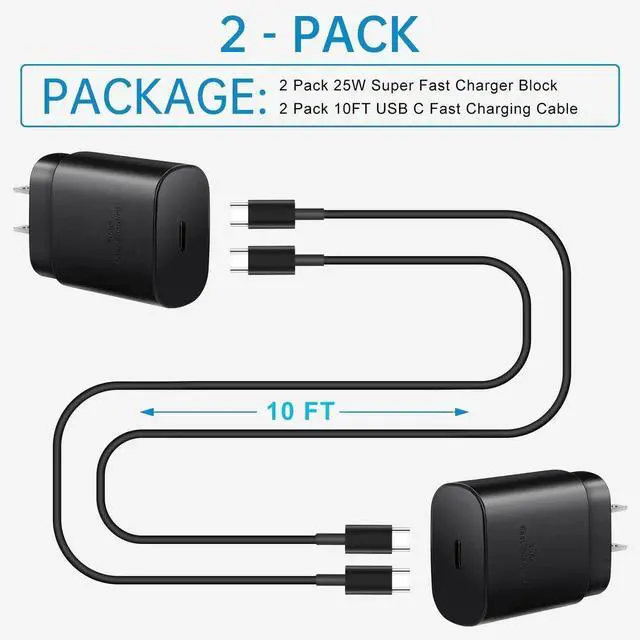 Alt view image 4 of 7 - JAENFONG S25 S24 Ultra Charger 25W Super Fast USB C Charger Block & 10FT Android Phone Type C Charger Cable Cord for Samsung Galaxy S24 Ultra/S24+/S24/S23 Ultra/S23/S22 Ultra/S22/S21/S20 /Note10 20