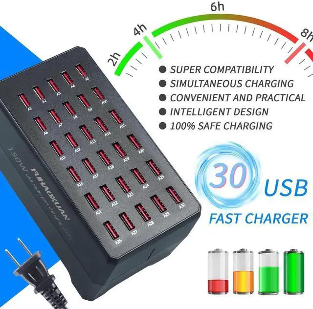 Alt view image 6 of 7 - JAENFONG 150W USB Charging Station, 30-Port Multi USB Charger Hub for Multiple Devices, Fast Charging Block for iPhone, iPad, Android, Tablets & More, Ideal for Schools, Offices, Retail, Events