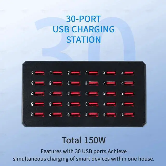 Alt view image 3 of 7 - JAENFONG 150W USB Charging Station, 30-Port Multi USB Charger Hub for Multiple Devices, Fast Charging Block for iPhone, iPad, Android, Tablets & More, Ideal for Schools, Offices, Retail, Events