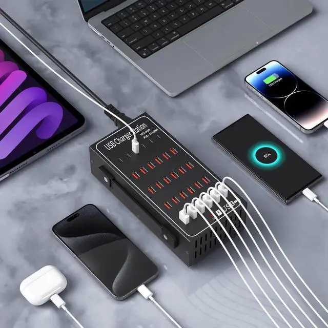 Alt view image 3 of 7 - 30-Ports Charging Station, 150W USB C Charger, USB-C Smart Charger, 30-in-1 Desktop Charging Hub, Multi Ports Charging Station Organizer for iPhone, iPad, Samsung, Tablets and Other Electronics