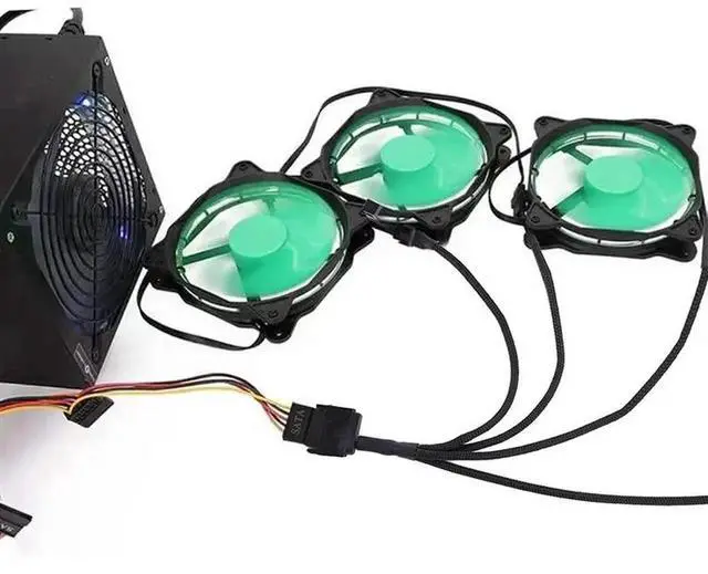 Alt view image 2 of 4 - 3X Cooling Fan Adapter Cable, 15 Pin SATA To 4 X 3 Pin / 4 Pin PMW 12V PC Case Fan Power Adapter Cable To 15 Pin SATA