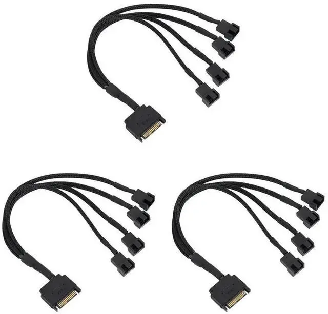 Alt view image 3 of 4 - 3X Cooling Fan Adapter Cable, 15 Pin SATA To 4 X 3 Pin / 4 Pin PMW 12V PC Case Fan Power Adapter Cable To 15 Pin SATA