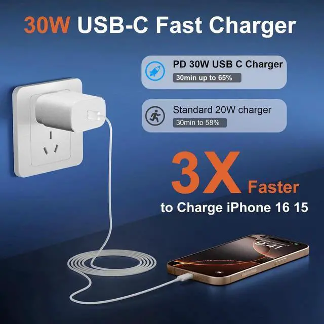Alt view image 2 of 6 - Phone 17 16 15 Pro Max Charger 30W Type C Chargers USB C Fast Charger Block Phone 17 Chargers Fast Charging with 3FT C Charging Cable for Phone 17/17 Pro Max/16/16Pro Max/15/15 Pro/iPad/Samsung