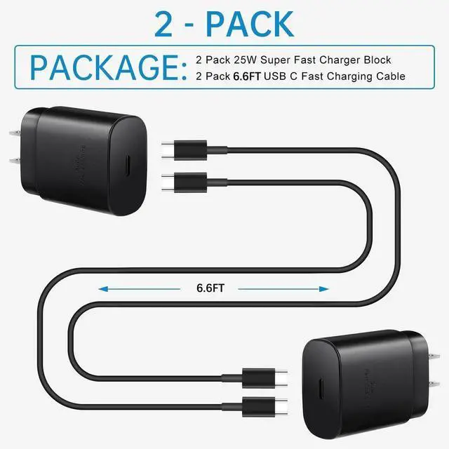 Alt view image 6 of 6 - JAENFONG 25W Super Fast USB C Charger Block & 6.6FT Android Phone Type C Charger Cable Cord for Samsung Galaxy S25 Ultra/S24+/S24/S23 Ultra/S23/S22 Ultra/S22/S21/S20 /Note10 20-Black
