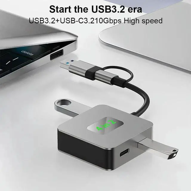 Alt view image 3 of 4 - USB 3.2 Hub 4 in 1 USB C Hub Aluminium Alloy Case USB C Dock 2*USB3.2+2*USB-C3.2 Docking Station Type C HUB Computer Accessories