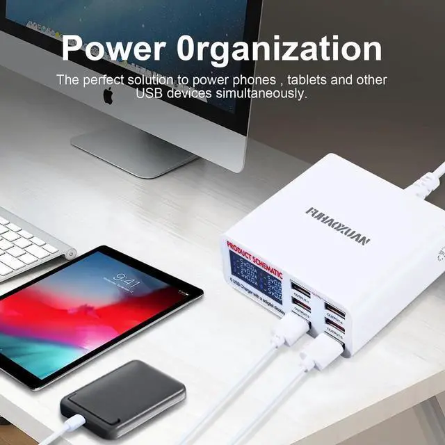 Alt view image 4 of 6 - JAENFONG USB Charging Station for Multiple Devices, 40w 6-Ports USB Charger Station, 5USB+1QC3.0 Ports Fast Charging Station Block, Compatible with Phone Watch Pad Speakers Headphones for Home Office