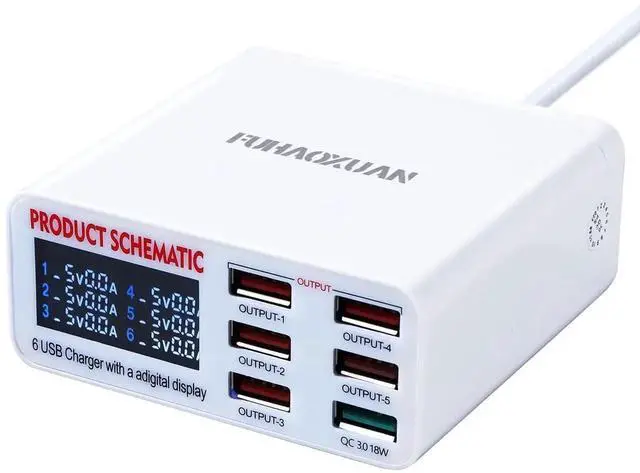 Main image of JAENFONG USB Charging Station for Multiple Devices, 40w 6-Ports USB Charger Station, 5USB+1QC3.0 Ports Fast Charging Station Block, Compatible with Phone Watch Pad Speakers Headphones for Home Office