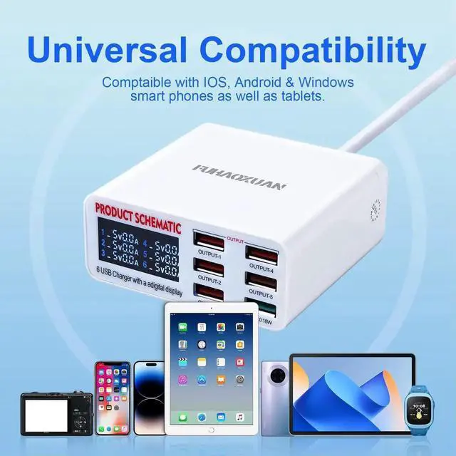 Alt view image 5 of 6 - JAENFONG USB Charging Station for Multiple Devices, 40w 6-Ports USB Charger Station, 5USB+1QC3.0 Ports Fast Charging Station Block, Compatible with Phone Watch Pad Speakers Headphones for Home Office