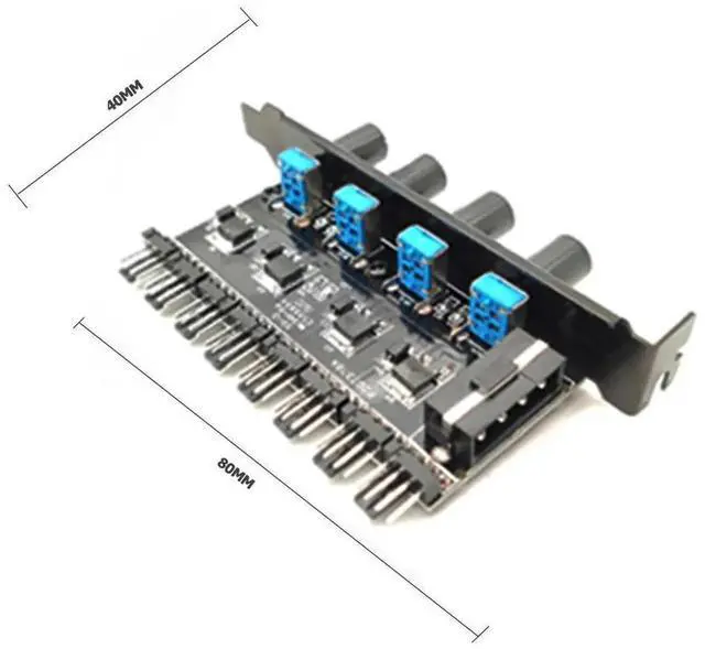 Alt view image 2 of 4 - PCI Bracket 12V Fan Control Power Supply Extension Cable Splitter Adapter Controller 8 CH 4 Knobs PC Fan Speed Controller