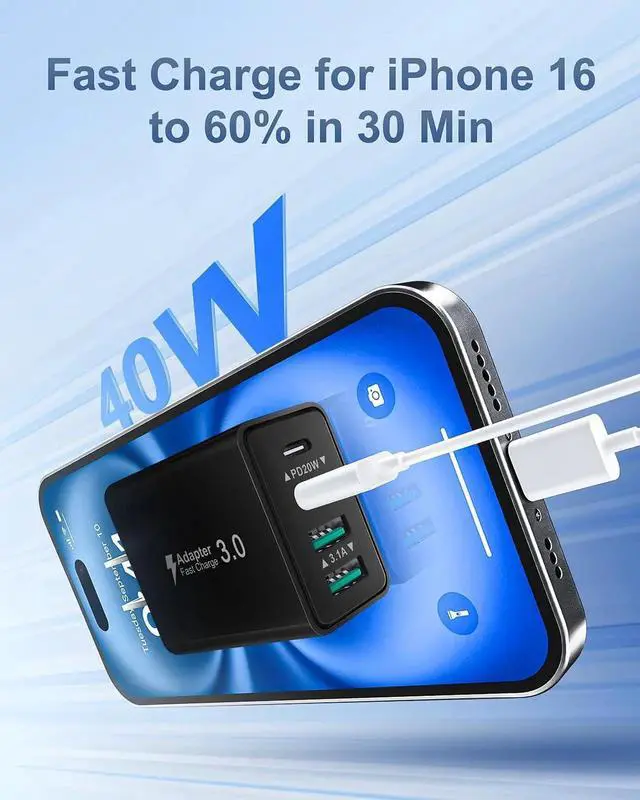 Alt view image 2 of 7 - JAENFONG USB C Fast Charging Block, 2-Pack 40W 4 Ports USBC Wall Charger Block Dual PD Power Adapter +QC 3.0 USB Plug Multiport Type C Charger Cubes Box for iPhone 16 15 14 13 12 11 Pro Max Plus, iPad