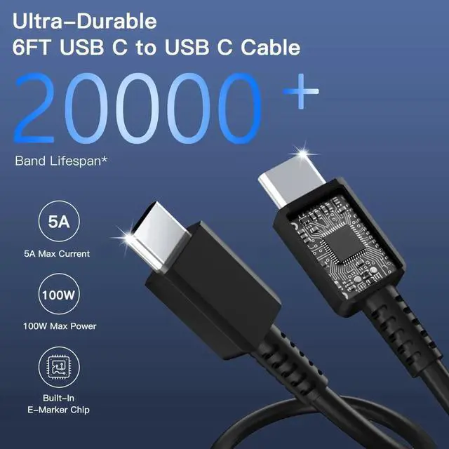 Alt view image 3 of 7 - JAENFONG 45W Super Fast Charger USB C, 2Pack PPS Type C Charging Block with 6FT USB-C Cable for Samsung Galaxy S25 +/Ultra /S24 S23 S22 +/Ultra/ S21 S20/Tab S9, iPhone 16/15 and More