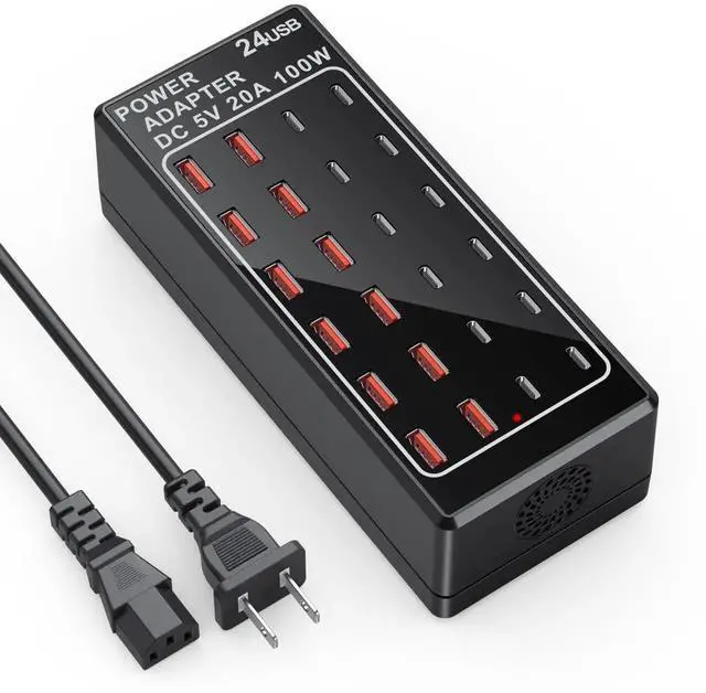 Main image of USB Charger Station, C Charging Block, 100W (20A) 24 Port Multiple USBCharger Desktop Wall Charger Hub 12 USB A 12 USB C Compatible for Apple iPhone, iPad, Samsung Galaxy, Laptop, Pixel, Phones