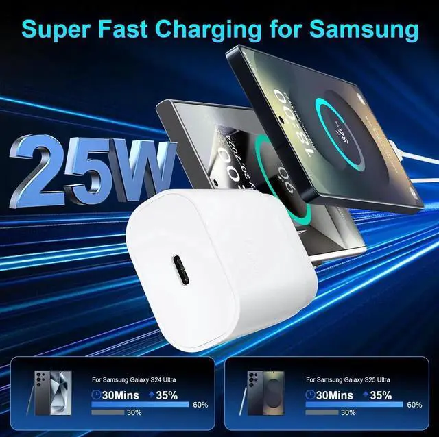 Alt view image 2 of 6 - Type C Charger Fast Charging for iPhone 17 16,25W USB C Super Fast Charger Block with 10FT Long C Fast Charging Cable for Galaxy S25/S24/S23/Plus/Ultra, iPhone 17/16/15/Pro/Pro Max/iPhone 2Pack