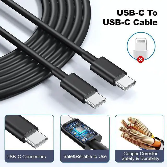 Alt view image 3 of 6 - JAENFONG USB C Fast Wall Charger,USB C Charging Block 2Pack with 6FT USB C Cables,Compatible with Phone 16/15/15 Plus/15 Pro/15 Pro Max/Galax S24/S23/S22 and More,Black