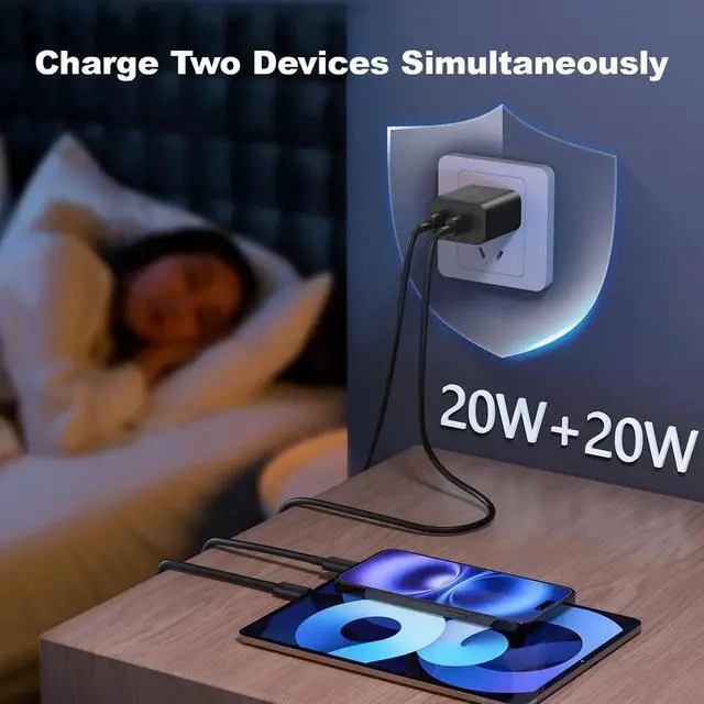 Alt view image 4 of 6 - JAENFONG USB C Fast Wall Charger,USB C Charging Block 2Pack with 6FT USB C Cables,Compatible with Phone 16/15/15 Plus/15 Pro/15 Pro Max/Galax S24/S23/S22 and More,Black