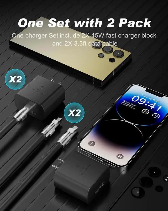 Alt view image 6 of 7 - 2Pack 45W USB C Charger Block,Compatible with Samsung Super Fast Type C Charger with 3.3FT Fast Charger USB C Cord for iPhone 15/16/Android Phone/Samsung Galaxy Ultra/S24/S23/S22 Ultra/Note 20