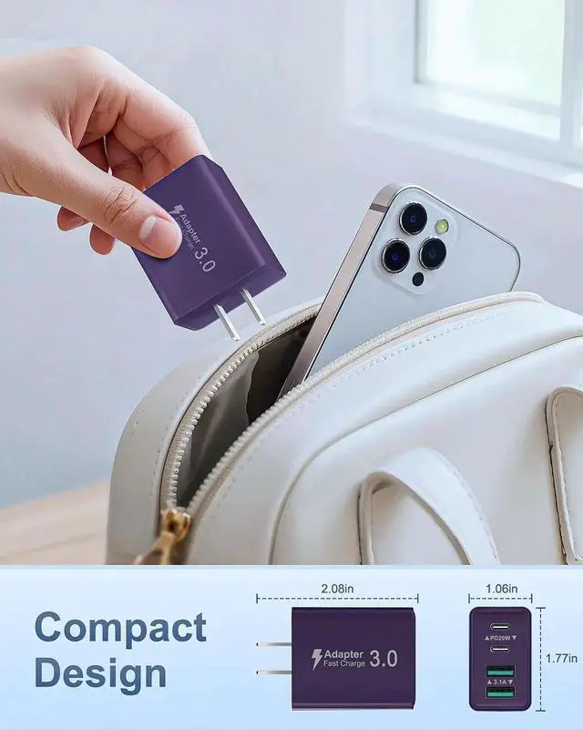 Alt view image 3 of 7 - JAENFONG2-Pack USB C Charger Block, 40W USB C Charger Fast Charging Block, 4-Port USBC PD Power Adapter+QC Wall Plug Multi Type C Charging Block Cube for iPhone 16 15 14 13 12 11 Pro Max Plus, Samsung