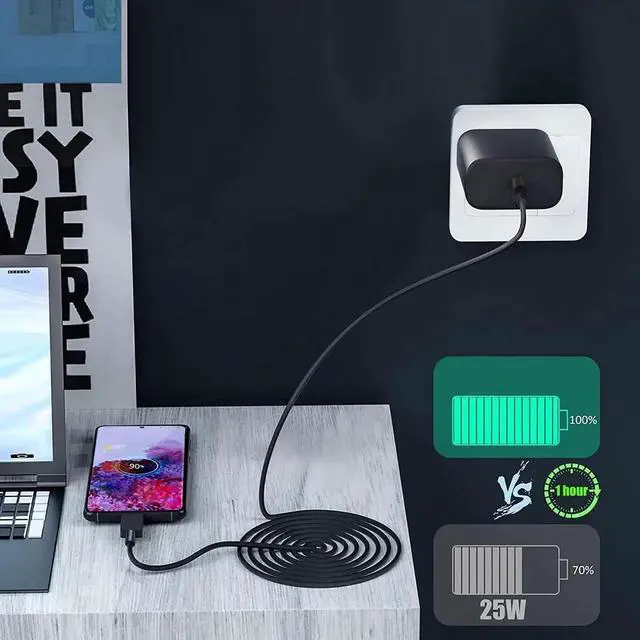 Alt view image 3 of 5 - JAENFONG Fast Charger, USB C Port Adapter, Wall-Mounted Cube Charging Block.Type-c Mobile Phone Charger with C to C Cable is Suitable for Samsung S25/S24/S23/S22/S21, Galaxy, and More.