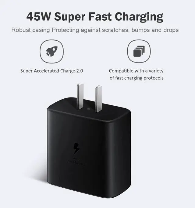 Alt view image 5 of 5 - 45W USB C Super Fast Charger for Samsung Galaxy-Tab S9 FE/FE+ Plus SM-X510/X516B/X610/X616B 5G Samsung Tablet 45W Type C Wall Adapter Block with 6.6Ft C to C Android Tablet Charging Cable Power