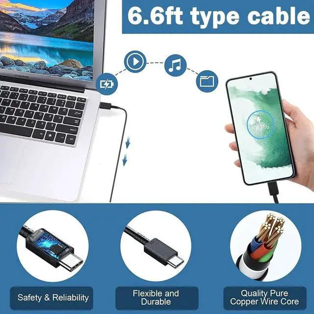 Alt view image 2 of 5 - 45W USB C Super Fast Charger for Samsung Galaxy-Tab S9 FE/FE+ Plus SM-X510/X516B/X610/X616B 5G Samsung Tablet 45W Type C Wall Adapter Block with 6.6Ft C to C Android Tablet Charging Cable Power
