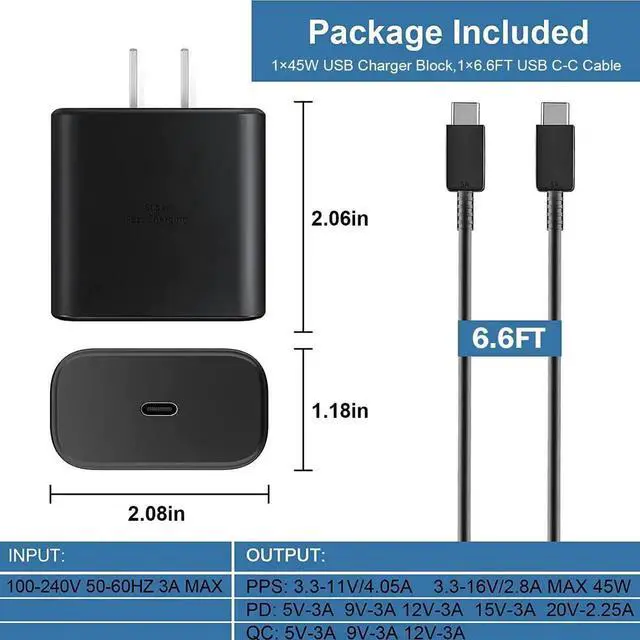 Alt view image 3 of 5 - 45W USB C Super Fast Charger for Samsung Galaxy-Tab S9 FE/FE+ Plus SM-X510/X516B/X610/X616B 5G Samsung Tablet 45W Type C Wall Adapter Block with 6.6Ft C to C Android Tablet Charging Cable Power