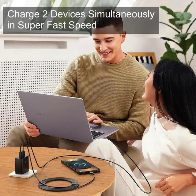 Alt view image 6 of 7 - 45W USB-C Super Fast Charger,2-Port 45 Watt Type C Charger Fast Charging Block with6.6FT USB C Cable Cord for Samsung Galaxy S25 Ultra/S25+/S25/S24/S23 Ultra/S23+/S22 Ultra/S22+/S20 Ultra-Black