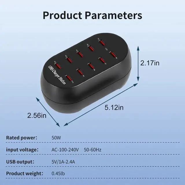 Alt view image 6 of 7 - JAENFONG 10-Port USB Charging Station, 50W Multi-Device Charger Hub, Desktop Power Dock for Smartphones, for iPhone, Samsung Galaxy, iPad, Tablet, Drones, Headphones,Black