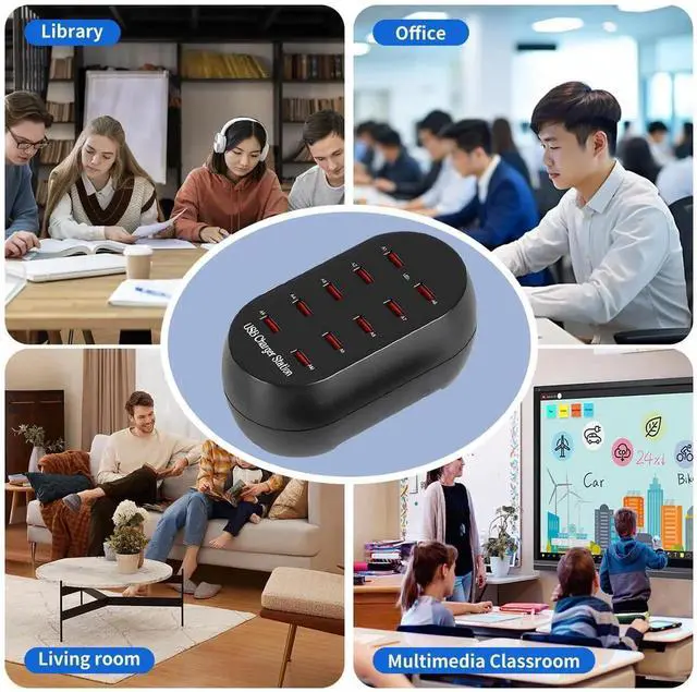 Alt view image 2 of 7 - JAENFONG 10-Port USB Charging Station, 50W Multi-Device Charger Hub, Desktop Power Dock for Smartphones, for iPhone, Samsung Galaxy, iPad, Tablet, Drones, Headphones,Black