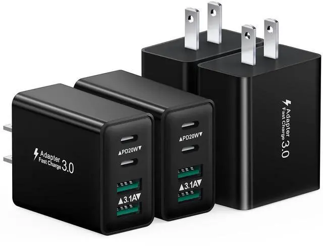 Main image of JAENFONG USB C Charging Block, 4-Pack 40W 4 Ports USBC Fast Charger Block Dual PD Power Adapter +QC 3.0 USB Wall Plug Multiport Type C Charger Cubes Box for iPhone 16 15 14 13 12 11 Pro Max Plus, iPad