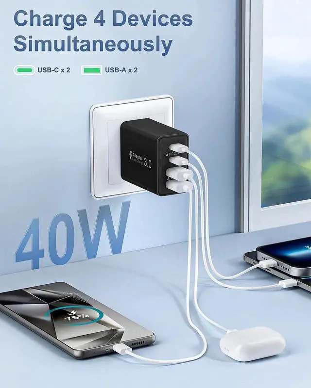 Alt view image 6 of 7 - JAENFONG USB C Charging Block, 4-Pack 40W 4 Ports USBC Fast Charger Block Dual PD Power Adapter +QC 3.0 USB Wall Plug Multiport Type C Charger Cubes Box for iPhone 16 15 14 13 12 11 Pro Max Plus, iPad